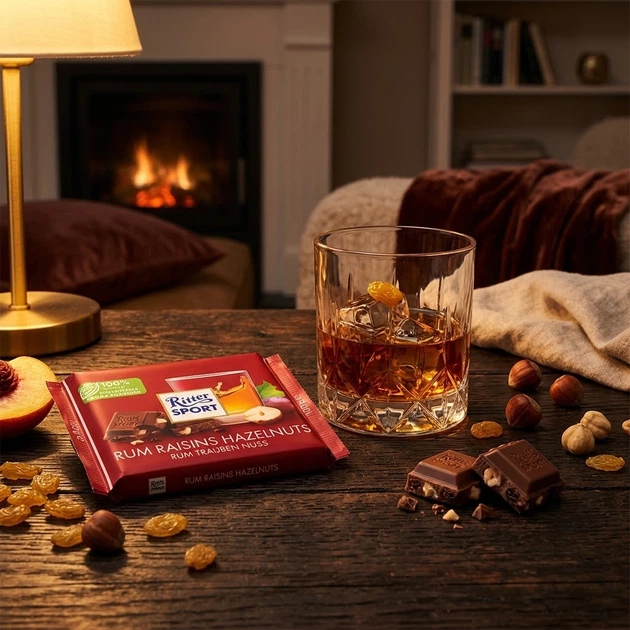 Молочный шоколад Ritter Sport с ароматным ямайским ромом калифорнийским изюмом и орехами 100 г - изображение 4
