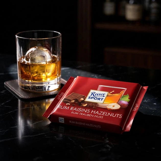 Молочный шоколад Ritter Sport с ароматным ямайским ромом калифорнийским изюмом и орехами 100 г - изображение 6