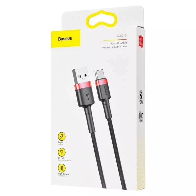 Кабель Baseus Cafule Type-C 3A (1m) gray/black - Фото 2 Кабель Baseus Cafule Type-C 3A (1m) gray/black - изображение 2