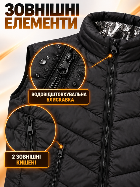 Термо-жилет з активним підігрівом від Power Bank USB, з ефектом «теплого кокона», 3 температурних режими, розмір L, Чорний (49676504) - зображення 6
