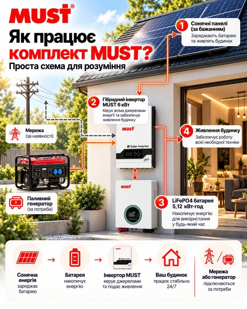 Комплект резервного питания MUST 6 кВт / 5,12 кВт*ч гибридный инвертор PV18-6048PRO + аккумулятор LiFePO4 LP16-48100 51,2 В 100 А*ч - изображение 4