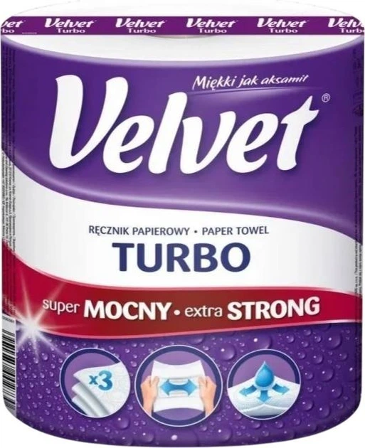 Паперовий рушник Velvet Turbo 3 шари 340 відривів (5901478002730) - Фото 1 Паперовий рушник Velvet Turbo 3 шари 340 відривів (5901478002730) - зображення 1