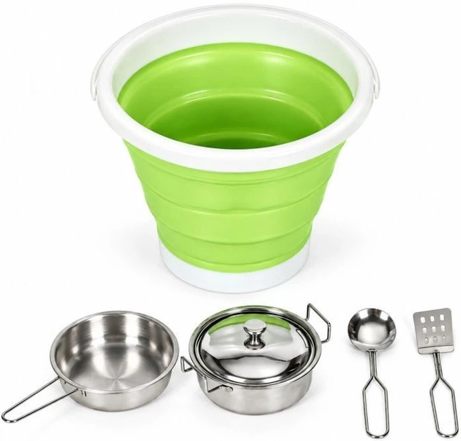 Drewniana kuchnia błotna EcoToys dla dzieci 2w1 ze stołem piknikowym, ławkami, pompą wodną i zlewem (5905817013364) - obraz 7