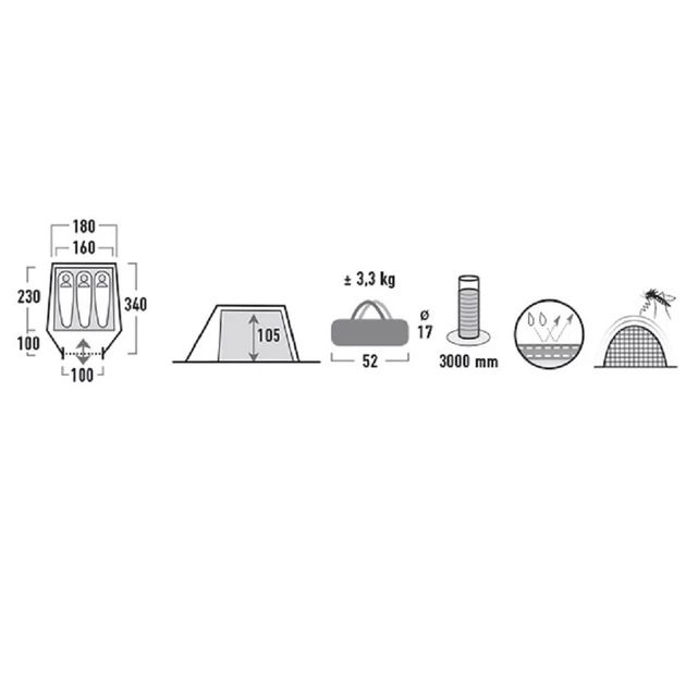 Namiot turystyczny High Peak Kite 3 trzyosobowy z przedsionkiem i moskitierą Oliwkowy 10189 (4001690101899) - obraz 6