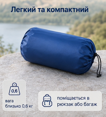 Надувний туристичний каремат синій 185×60×6 см із вбудованим насосом і подушкою - зображення 5