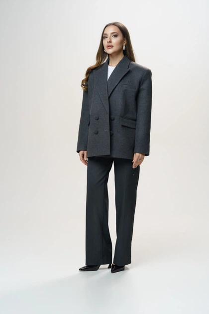 Жіноче демісезонне пальто-піджак кашемірове з поясом та підплічниками M-L графіт - зображення 9