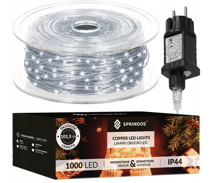 Світлодіодна гірлянда-нитка на котушці Springos CL4044 1000 LED Холодний білий (5907719442389) - зображення 2