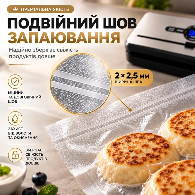 Вакууматор для їжі, продуктів - сенсорний вакуматор з вбудованим різаком - побутовий автоматичний вакуумний пакувальник, запайщик пакетів для їжі, сухих та вологих продуктів, м'яса, сувіду | Панель українською + 50 вакуумних пакетів | Fresh Way AP-50 - изображение 3