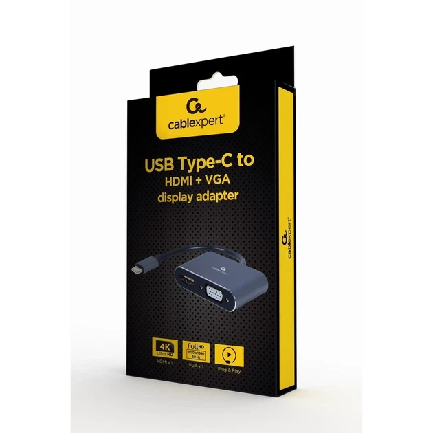 Переходник Gembird USB Type-C – HDMI + VGA Gray (8716309121347) - Фото 3 Переходник Gembird USB Type-C – HDMI + VGA Gray (8716309121347) - изображение 3