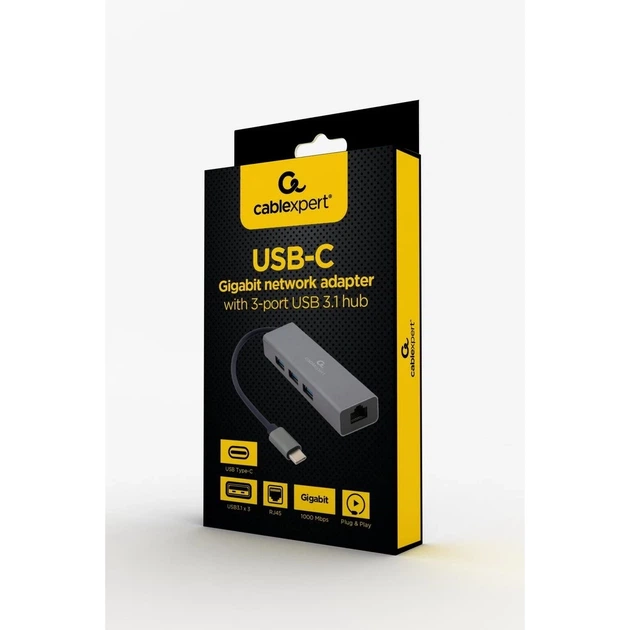 Переходник Gembird USB Type-C – RJ-45 1 Гбит/с + 3x USB 3.1 (8716309120494) - Фото 2 Переходник Gembird USB Type-C – RJ-45 1 Гбит/с + 3x USB 3.1 (8716309120494) - изображение 2