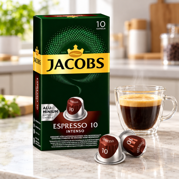 Кава в капсулах Nespresso Jacobs Espresso 10 Intenso (Неспресо) 10 шт - Фото 3 Кава в капсулах Nespresso Jacobs Espresso 10 Intenso (Неспресо) 10 шт - зображення 3