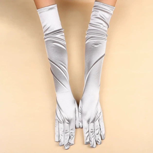 Довгі атласні рукавички honey fashion accessories s/m/l сріблястий (30к048) - Фото 1 Довгі атласні рукавички honey fashion accessories s/m/l сріблястий (30к048) - зображення 1