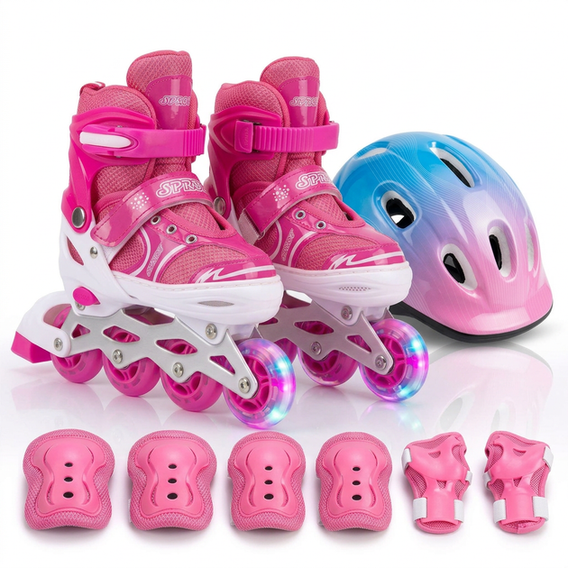 Детские раздвижные ролики с шлемом и защитой 3в1 SP-Sport Skates 7811 размер 34-38 Pink-Light Pink-Blue - Фото 1 Детские раздвижные ролики с шлемом и защитой 3в1 SP-Sport Skates 7811 размер 34-38 Pink-Light Pink-Blue - изображение 1