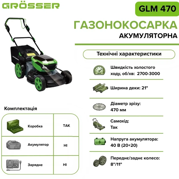 Газонокосарка акумуляторна (самохідна) Grosser GLM 470 - зображення 2
