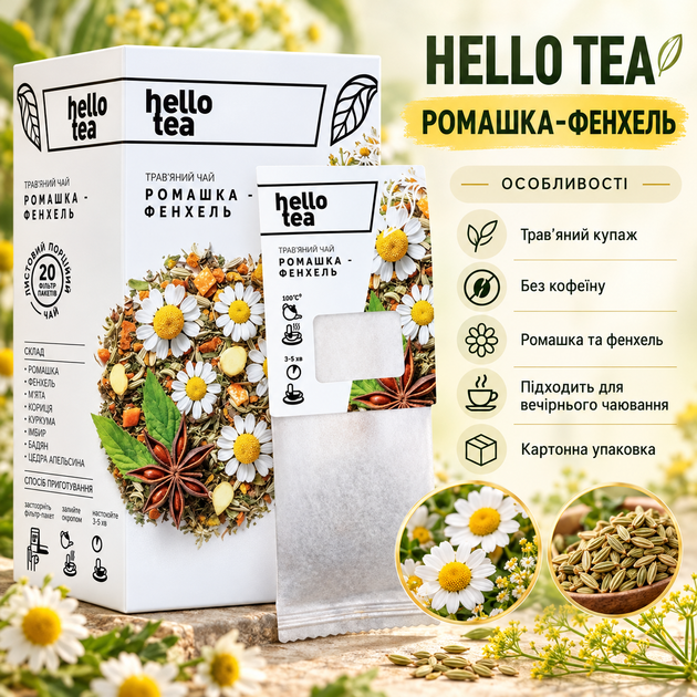 Чай травяной Hello Tea Ромашка Фенхель без кофеина с мятой корицей куркумой имбирем бадьяном апельсиновой цедрой - изображение 2