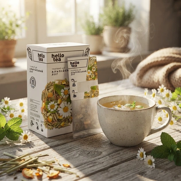Чай трав'яний Hello Tea Альпійський луг 20 пакетиків дрібнолистовий з лимонною травою ромашкою м'ятою апельсиновою цедрою натуральний - зображення 6