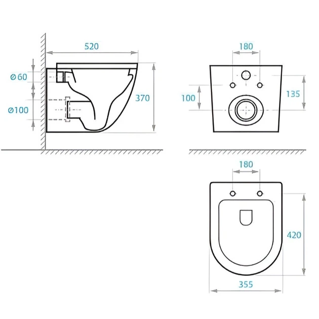 Подвесной унитаз KOLLER POOL Round Rimless 520x355 прямоугольный, с сидением, белый (RN-0520-RW) - Фото 2 Подвесной унитаз KOLLER POOL Round Rimless 520x355 прямоугольный, с сидением, белый (RN-0520-RW) - изображение 2