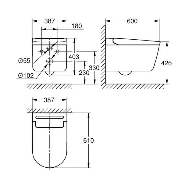 Подвесной унитаз Grohe Sensia Pro 610x387 полукруглый, с сидением, белый (36508SH0) - изображение 9