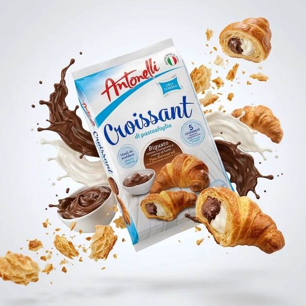 Круассаны Antonelli Croissant Bigusto с шоколадно-молочной начинкой 250 г 5 шт. по 50 г слоеные с двойным кремом в индивидуальных упаковках - изображение 7