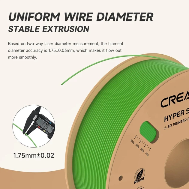 Пластик, филамент CREALITY Hyper PLA для 3D принтера 1кг, 1.75мм Зеленый - Фото 5 Пластик, филамент CREALITY Hyper PLA для 3D принтера 1кг, 1.75мм Зеленый - изображение 5