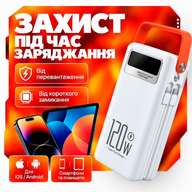 УМБ павербанк батарея powerbank 30000 mAh 120W Fast charge швидка зарядка Kayfovo з ліхтариком QR-23 - Фото 4 УМБ павербанк батарея powerbank 30000 mAh 120W Fast charge швидка зарядка Kayfovo з ліхтариком QR-23 - изображение 4