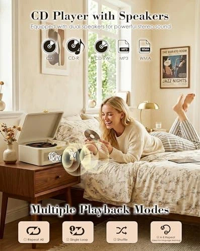 Портативний CD-плеєр KOVCDVI з Bluetooth, FM-радіо та USB, білий - зображення 6