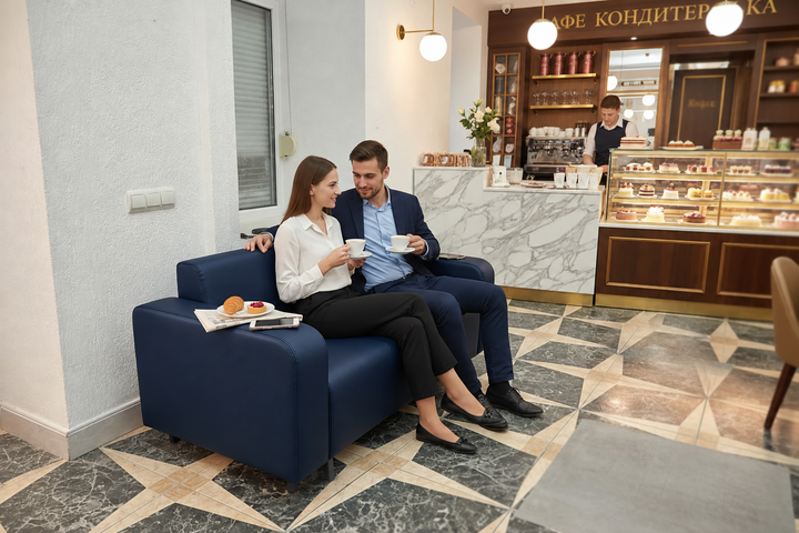 Диван офисный Tobi Sho Арне с подлокотниками 1380х700х740 мм, кожзам Midnight Blue/2227 - изображение 4