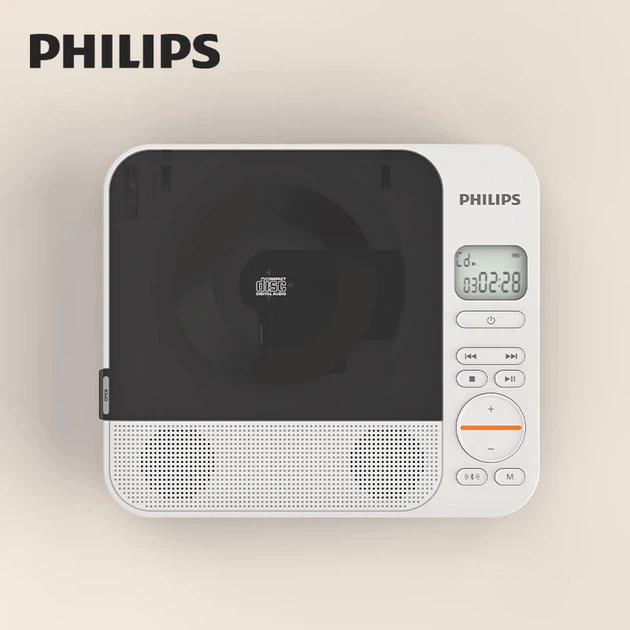 PHILIPS EXP5608WT Модний CD-програвач, портативна настільна аудіосистема CD, двосторонній Bluetooth-програвач CD, подарунок для хлопця, стереодинамік для музичного альбому, білий - изображение 9