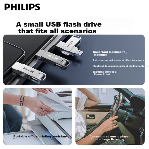 Флеш-накопитель PHILIPS 512 ГБ Type-C USB 3.2 с двойным интерфейсом для телефона, металлический корпус 61UT-D с вращающимся креплением, высокая скорость чтения/записи, прочный, подходит для бизнеса, офиса и учебы. - изображение 8