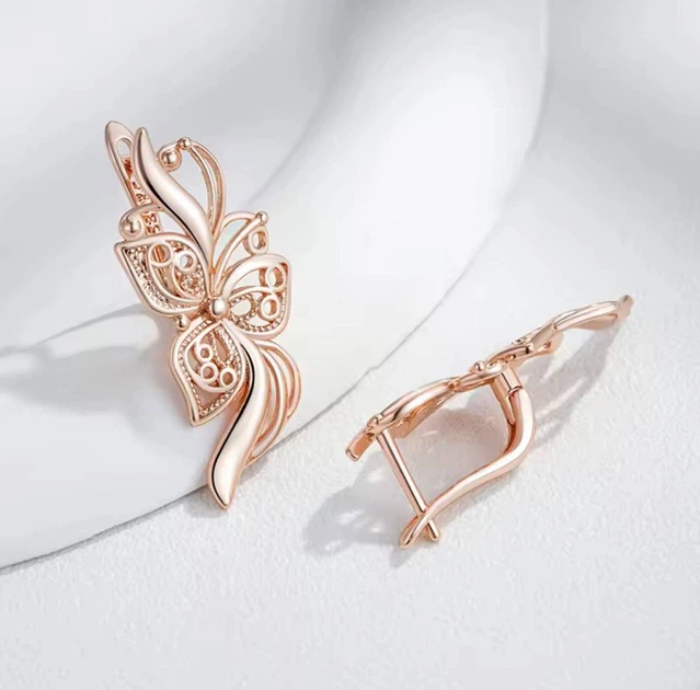 Жіночі сережки метелик ажурний (золото 585п) англійський замок Butterfly Flow GONCHAR & CO. ювелірний сплав - изображение 2