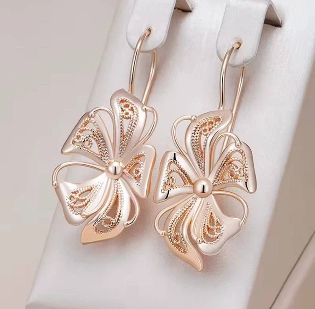 Жіночі сережки квітка ажурна (золото 585п) французька петля Floral Grace GONCHAR & CO. ювелірний сплав - зображення 4
