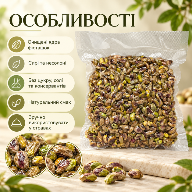 Фисташки очищенные сырые 1010 г натуральные несоленые орехи без скорлупы необжаренные ядра для перекуса выпечки десертов салатов кондитерских изделий кулинарии - изображение 2
