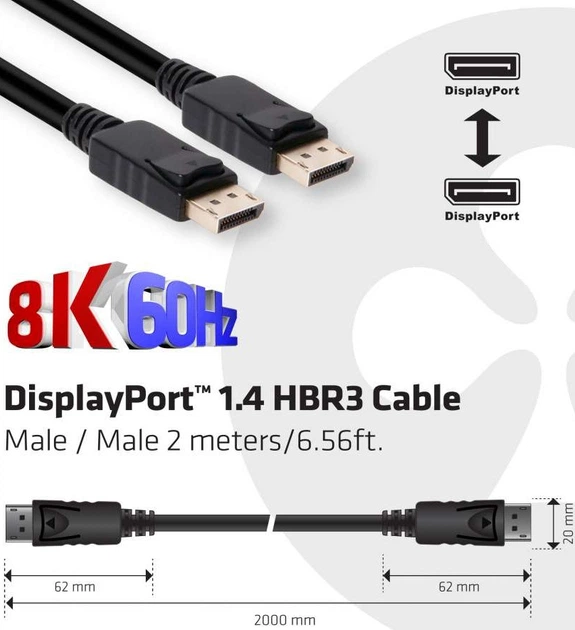 Kabel Club 3D DisplayPort 1.4 2 m Black (CAC-2068) - obraz 4