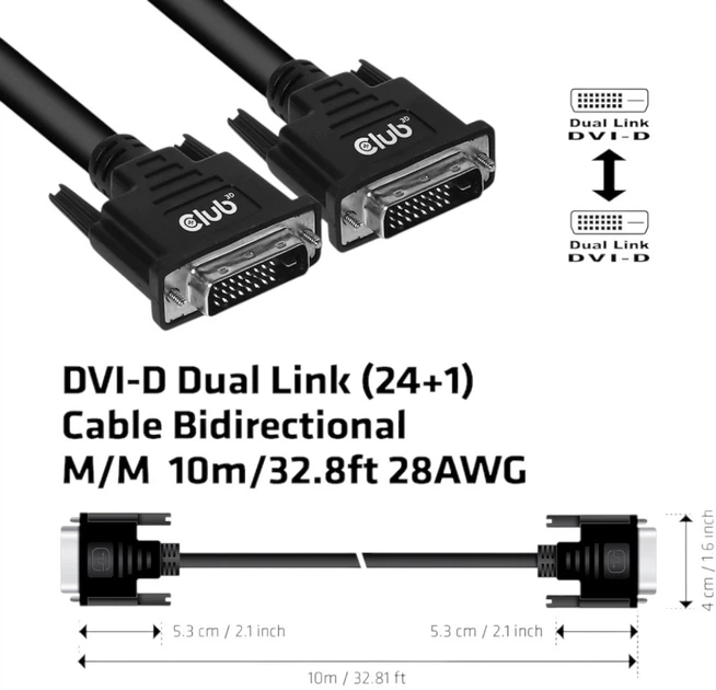Kabel Club 3D DVI-D - DVI-D Dual Link 10 m Black (CAC-1220) - obraz 3