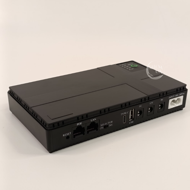 Источник бесперебойного питания питания Mini UPS 45 Вт для Wi-Fi-роутера, модема и IP-камер, с DC-выходами 5В/9В/12В, PoE 15В/24В, портами USB-A, Type-C и LAN, автоматическим переключением на аккумулятор и LED-индикацией, NET-45-Black - изображение 13