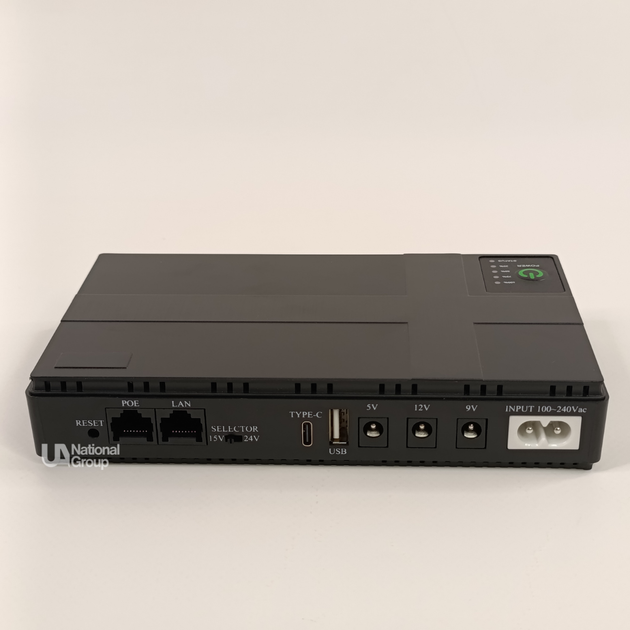 Джерело безперебійного живлення для роутера та модема Mini UPS 45 Вт, акумуляторний блок резервного живлення з DC 5В/9В/12В, PoE 15В/24В, USB-A, Type-C, LAN, автоматичним перемиканням на акумулятора та LED-індикацією, NET-45-Black - зображення 5
