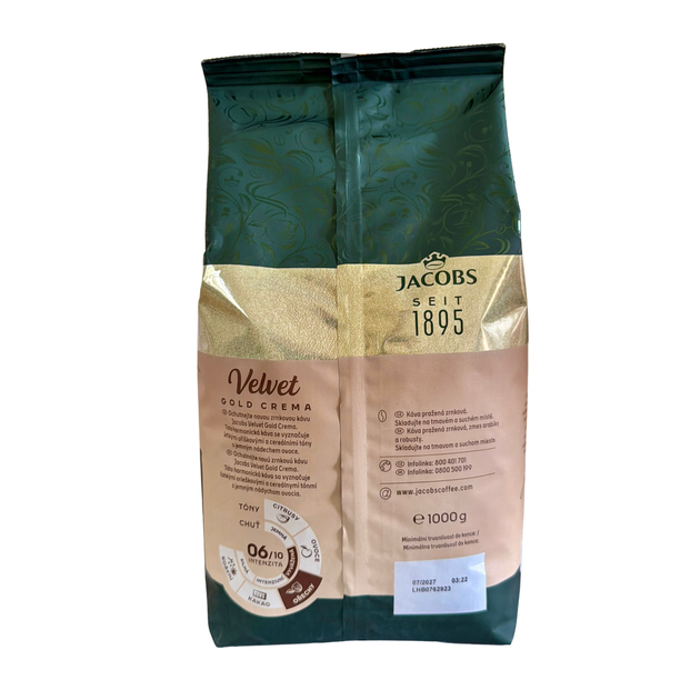 Кава в зернах Jacobs Velvet Gold Crema 1 кг - Фото 2 Кава в зернах Jacobs Velvet Gold Crema 1 кг - изображение 2
