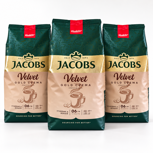 Кава в зернах Jacobs Velvet Gold Crema 1 кг × 3 шт. (3 кг), набір - Фото 1 Кава в зернах Jacobs Velvet Gold Crema 1 кг × 3 шт. (3 кг), набір - изображение 1