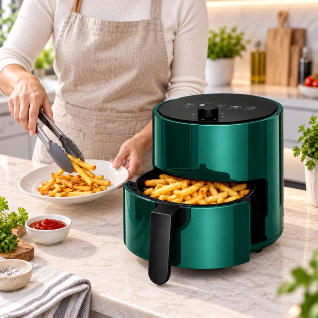 Аэрофритюрница Air Fryer-2294 4 л 1000 Вт с антипригарной чашей зеленая - изображение 4