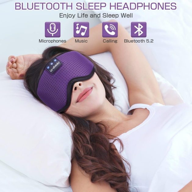 Маска для сна с наушниками LC-dolida Bluetooth 5.2, беспроводная шелковая повязка на глаза, стереозвук, микрофон, 10 часов работы - изображение 4