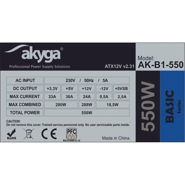 Блок питания Akyga Basic AK-B1-550 550 Вт пассивное охлаждение 120 мм (5901720130341) - изображение 4