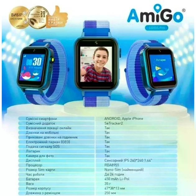 Детские смарт-часы AmiGo GO10S Pro WIFI Blue - Фото 4 Детские смарт-часы AmiGo GO10S Pro WIFI Blue - изображение 4