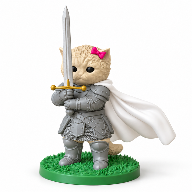 Мемний котик.Фігурка Кошеня-Лицар з мечем і рожевим бантиком із мему Kitten Knight. - зображення 4