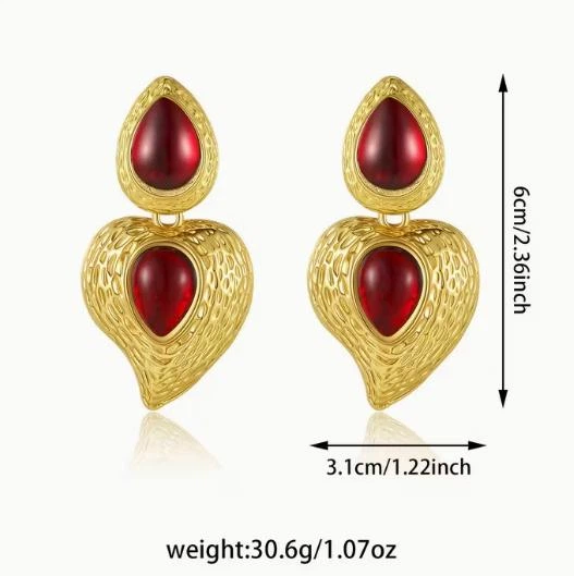 Женские сережки "Эльза" 6см Fashion jewelry Золотистые с красными камнями - Фото 4 Женские сережки "Эльза" 6см Fashion jewelry Золотистые с красными камнями - изображение 4