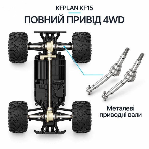 Радиоуправляемый монстр-трак KFPLAN KF15 1:16 4WD, 2 аккумулятора, чёрный с красным + батарейки в подарок - изображение 3