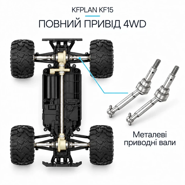 Радиоуправляемый монстр-трак KFPLAN KF15 1:16 4WD, 2 аккумулятора, чёрный с красным + батарейки в подарок - изображение 6