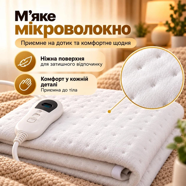 Електроковдра з підігрівом електричне простирадло ковдра для ліжка електро наматрасник 3 режими нагріву з автоматичним вимкненням 150x80 см світлодіодний LED індикатор з регулюванням температури 60Вт біла - зображення 3