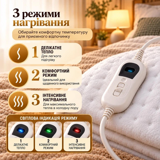 Електроковдра з підігрівом електричне простирадло ковдра для ліжка електро наматрасник 3 режими нагріву з автоматичним вимкненням 150x80 см світлодіодний LED індикатор з регулюванням температури 60Вт біла - зображення 4