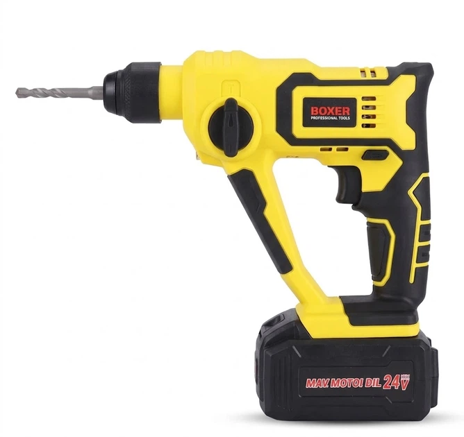Перфоратор BOXER SR-148 аккумуляторный SDS-plus для сверления бетона металла древесины 24 В бесщеточный 1 Дж 2 батареи Li-Ion - изображение 5