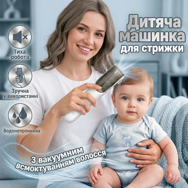 Дитяча машинка для стрижки волосся безшумна акумуляторна з вакуумним всмоктуванням та водонепроникністю VGR з насадками (II) 34686 - зображення 7